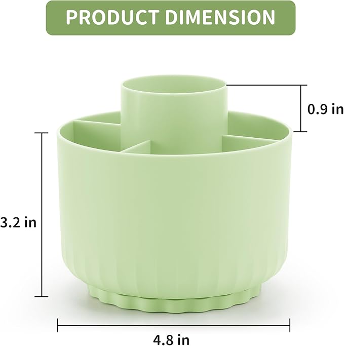 Marbrasse Desk Organizer, 360-Degree Rotating Pen Pencil Holder for Desk, Desk Organizers and Accessories with 5 Compartments Pencil Organizer, Art Supply Storage Box Caddy for Office, Home(Green)