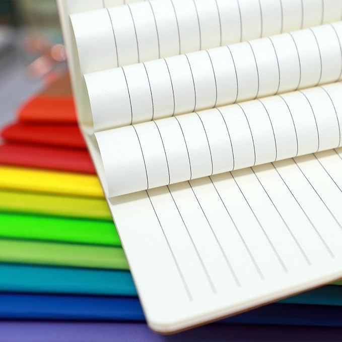 12 Pack A5 Notebooks Bulk, Kraft Cover Lined Blank College Ruled Travel Journals with 12 Colors Rainbow Spines For Women Students, 60 Pages, 8.3”x 5.5”, for Home, Office or School Supplies