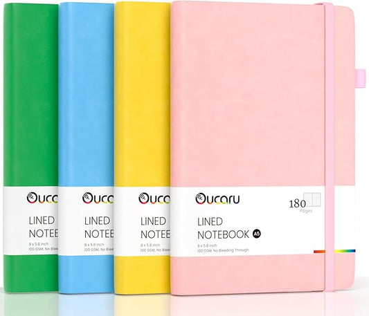 Lined Journal Notebook, 4 Pack, 180 Pages, A5 Journals for Writing, 100 GSM Thick Paper, Small Notebooks Daily Journal for Women Men Work, Business, School, Travel Supplies