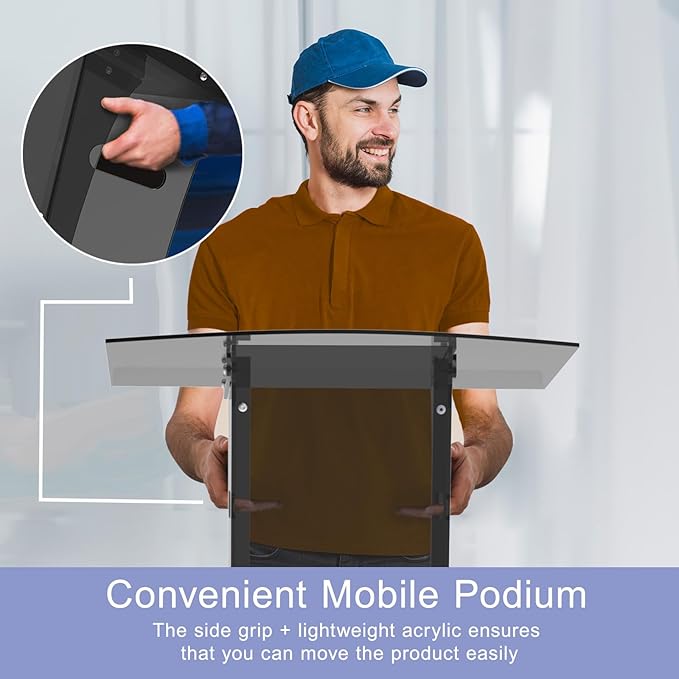 Acrylic Podium Stand with Storage Shelf,Segmented Black Lecterns & Podiums,Pulpits for Churches、Conference、Speeches、Weddings、Classroom、Concert,47" H Professional Presentation Podiums
