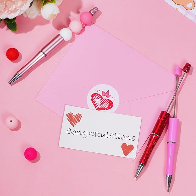 jiebor 30Pcs Valentines Beadable Pens Plastic Bead Pen Black Ink Ballpoint Pens Diy Pens Cute Cool Pens for Teacher Gift Office Supplies
