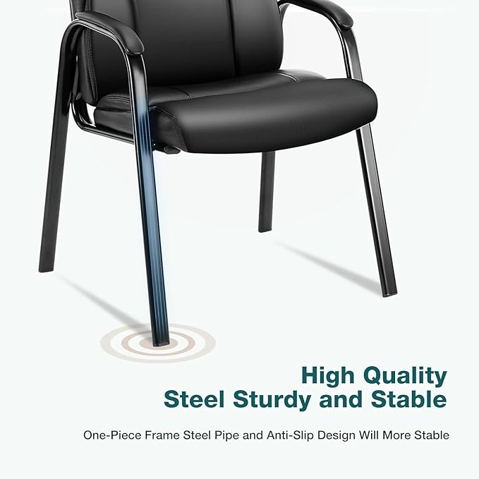 OLIXIS Waiting Room Chairs Set of 2, Leather Office Desk Reception Guest Stationary Side Chair with Padded Arms for Home Conference Lobby Area Meeting Church Medical Clinic Elderly Student