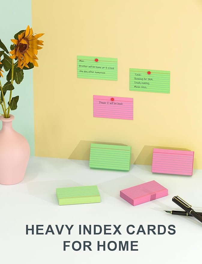 Pink Index Cards 4x6 Inch - 160 Pack, Ruled Index Flash Cards for Studying, Lined Large Pink Note Cards 4" x 6" Colorful, Heavy Colored Flashcards 4 x 6 Notecards for Office & Teaching Supplies