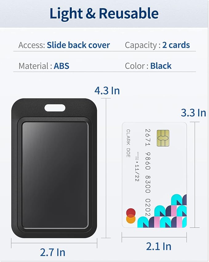 Uniclife 50 Pack Sliding ID Badge Holder Hard Black Vertical Plastic Card Case Protector Pouch with Clear Window for Office School ID Credit Cards Proximity Key Cards Driver’s Licenses and Passes