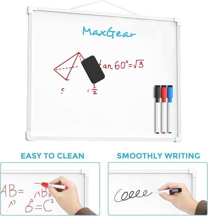 MaxGear Double-Sided Dry Erase Board for Wall, 16"x12" Hanging Whiteboard, Small Dry Erase White Board with 3 Markers&4 Magnets, Portable Whiteboard for Students - Planning, Drawing, Memo, to Do List