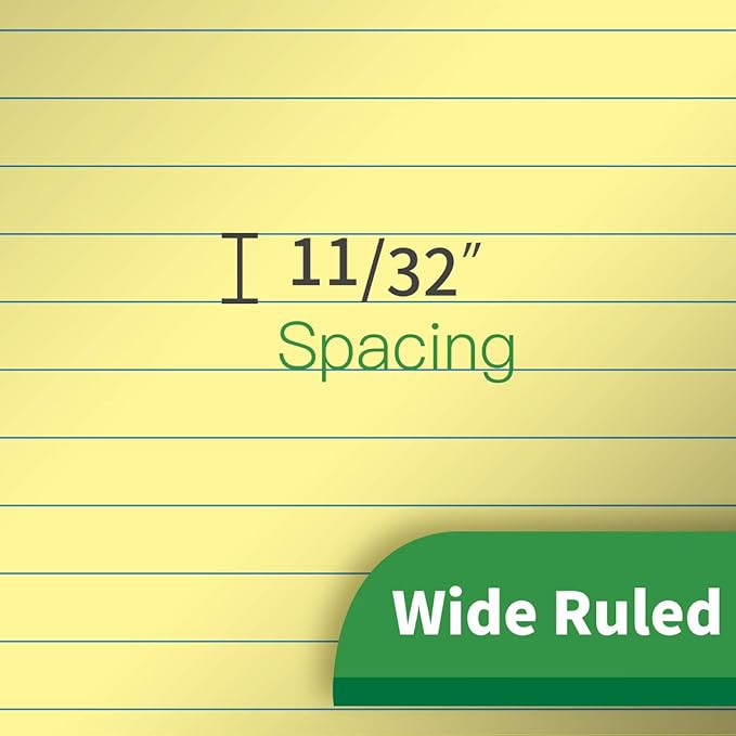 KAISA Legal Pads Writing Pads Recycled Paper, Wide Ruled 8.5"x11.75" Perforated 50 Sheets Notepads 8-1/2"x 11-3/4" Writed Pad, Canary 24Pads, KSU-5668