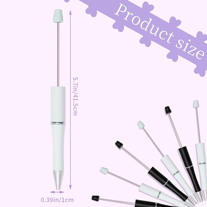 jiebor 30Pcs Beadable Pens Plastic Bead Pen Black Ink Ballpoint Pens Diy Pens Cute Cool Pens for Teacher Bridal Women Men Graduation Gift Office Supplies Black White