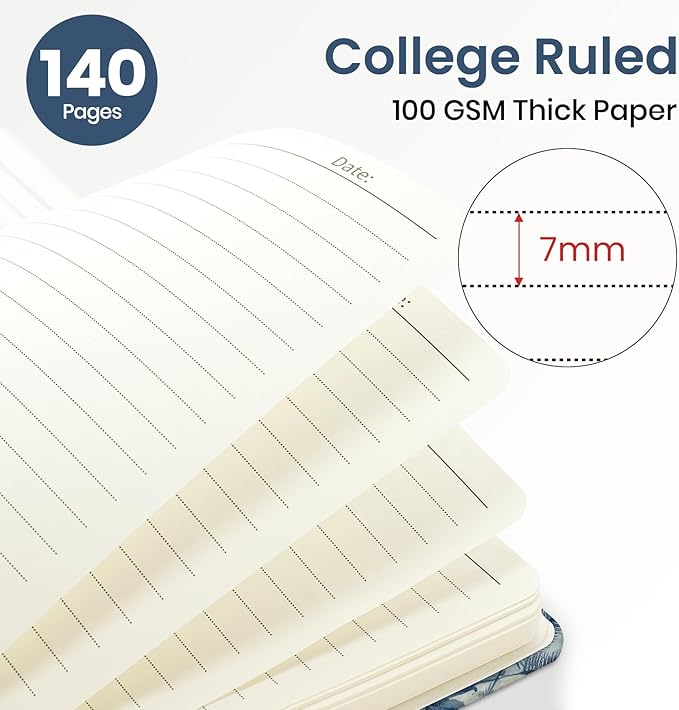 Lined Spiral Journal Notebook for Women, A5 College Ruled Journals for Writing, Hardcover Notebooks for Work, Note taking and Office School Supplies,140 Pages - Blue Leaves