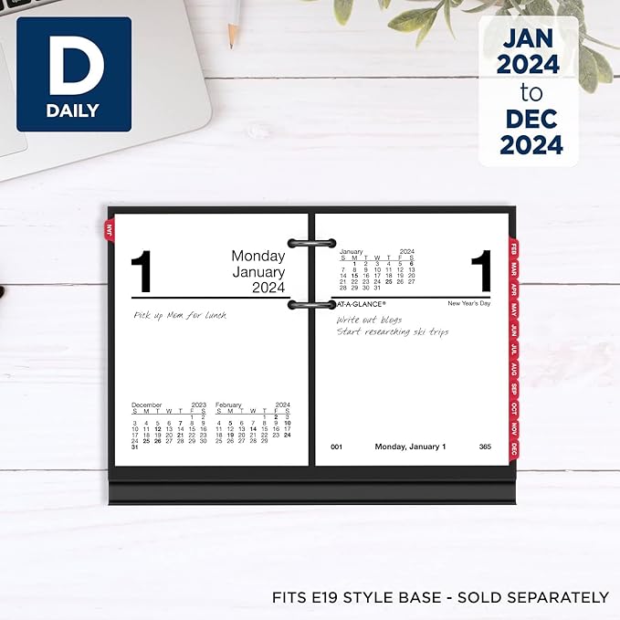 AT-A-GLANCE 2024 Daily Desk Calendar Refill, 3" x 3-3/4", Mini, Loose-Leaf (E9195024)