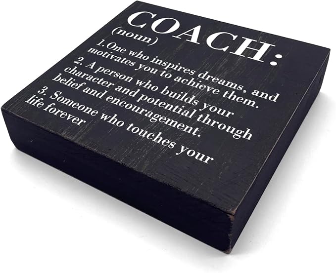 Inspirational Coach Noun Coach Gifts Desk Decor Wooden Box Sign Rustic Black Wood Block Plaque Box Sign for Coach Mentor Trainer Tutor Home Office Desk Shelf Table Decoration Coach Definition