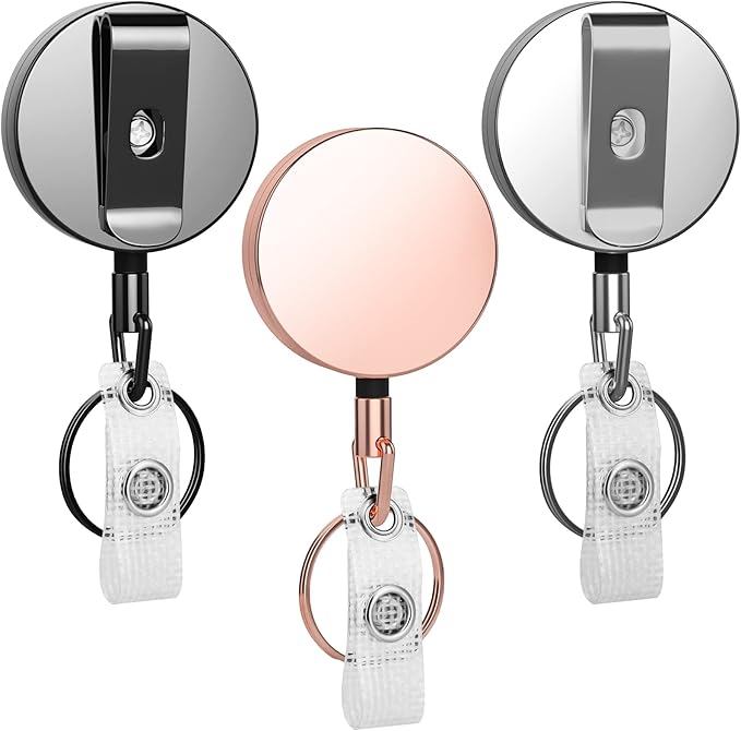 3 Pcs Heavy Duty Badge Reels Retractable Badge Holder, Selizo Metal Retractable Keychain Badge Reel ID Badge Holder Retractable with Belt Clip Key Ring for Key Name Card Holder