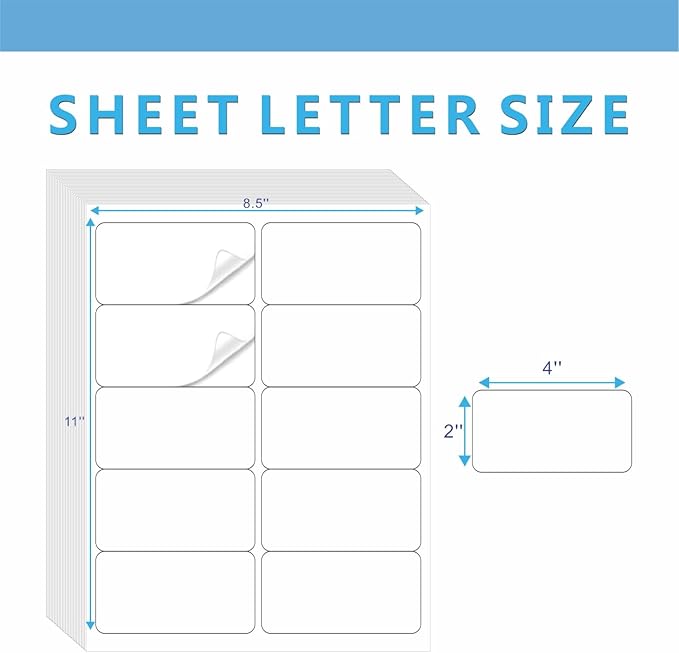 2"×4" Shipping Labels, JIQEZNL Premium 10 UP Address Labels, 1000 Mailing Labels for Envelopes for Laser/Ink Jet Printer, White Paper Printable Sticker Labels 10 Per Sheet 8.5"×11"