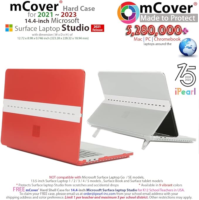 mCover Case ONLY Compatible for 2021-2023 14.4" Microsoft Surface Laptop Studio Notebook Computer - Red