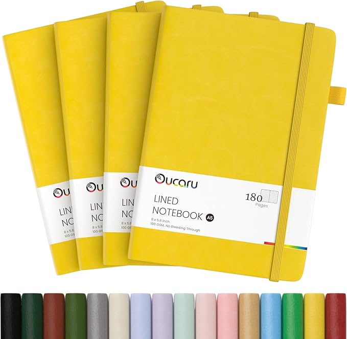 Lined Journal Notebook, 4 Pack, 180 Pages, A5 Journals for Writing, 100 GSM Thick Paper, Small Notebooks Daily Journal for Women Men Work, Business, School, Travel Supplies