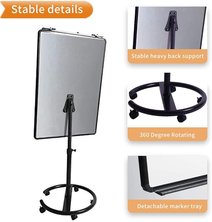 VIZ-PRO ECO Magnetic Mobile Whiteboard/Flipchart Easel, Black, 28 X 40 Inches