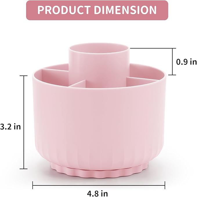 Marbrasse Desk Organizer - 360-Degree Rotating Pen Pencil Holder with 5 Compartments, Art Supply Storage Box Caddy for Office and Home (Pink)