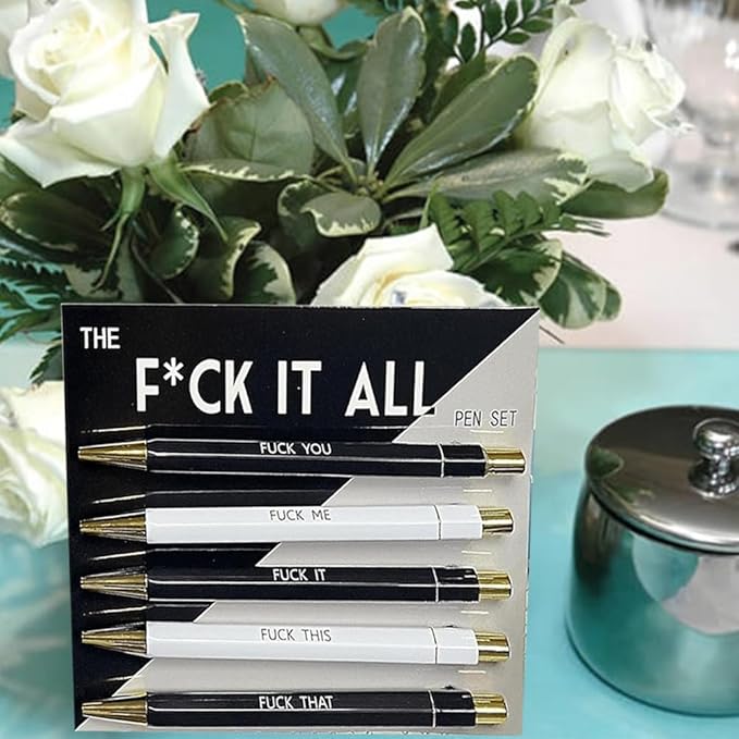 Funny pens,5-Count,Black Ink,Medium Nib 1.0mm,Funny Office Gifts for Coworkers,Personalized Pens Vibrant Funny Quotes Word Daily Pen (BW)