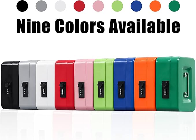 KYODOLED Cash Box with Combination Lock,Safe Metal Box for Money,Storage Lock Box with Money Tray,7.87"x 6.30"x 3.54" Limegreen Medium