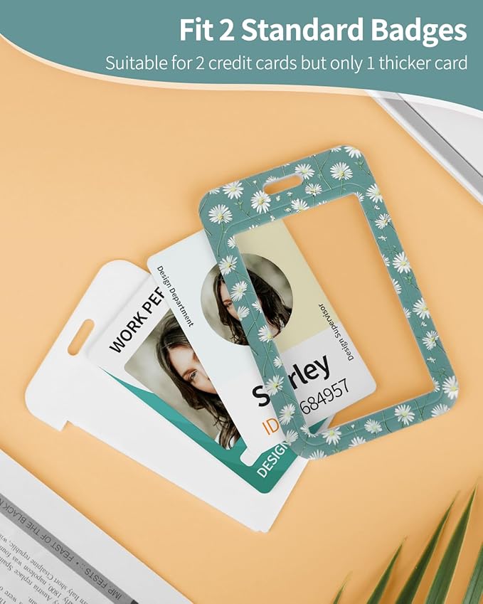 Uniclife Floral Sliding Badge Holder White Daisy Plastic Case with Retractable Badge Reel Carabiner Clip & Detachable Lanyard Strap Fashionable Vertical Card Protector for Women Nurse Teacher Student