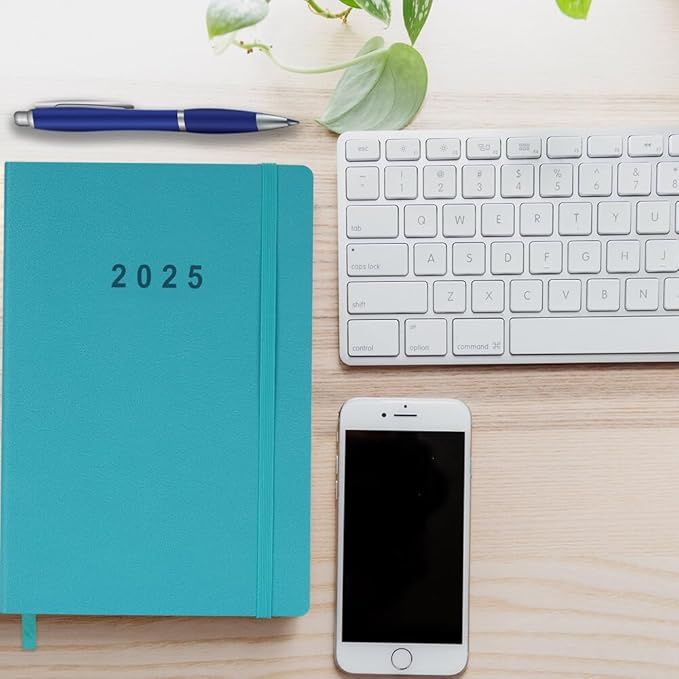 2025 Planner - Weekly and Monthly Planner Jan to Dec 2025, Holidays, Contacts and Notes Pages, Vegan Leather Cover, Elastic Closure, 5.5”x8.25”, Teal