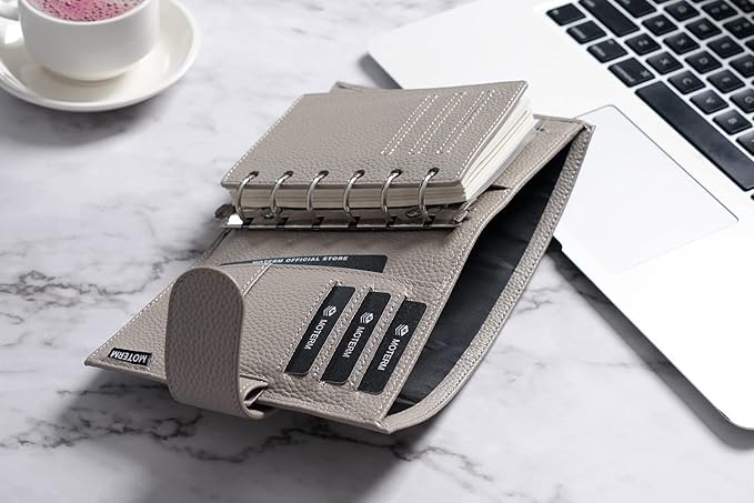 Moterm Pocket Regular Rings Planner - Genuine Leather Binder Organizer (Pebbled-Gray, 19mm Ring)
