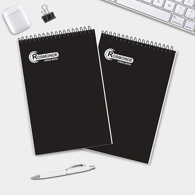 12 Pack Spiral Steno Pads, 6 x 9, Gregg Rule, Black Steno Pad, Long Lasting - 80 Sheets (160 Pages), Top Spiral Notebook, Bulk Steno Notebook for Business, Top Spiral Steno Book for Office