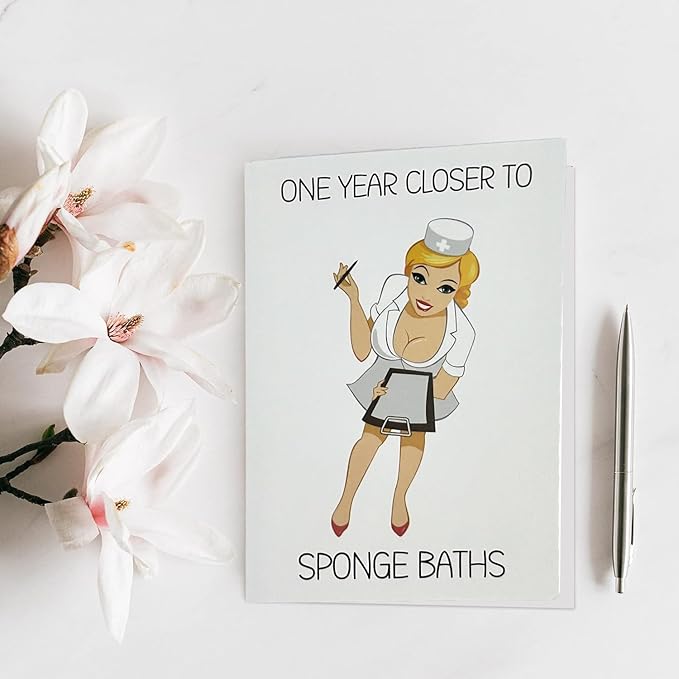 Funny Birthday Card for Women or Men,Birthday Gift for Sister Brother Wife Husband Friend-ONE YEAR CLOSER TO SPONGE BATHS