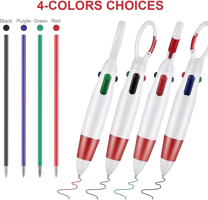 Retractable Shuttle Pens, 12 Count 4-in-1 Multicolor Ballpoint Pens 1.0mm Retractable Pens with Carabiner Clip Ballpoint Gift Pens for Office School Supplies Students Adults Kids Nurses