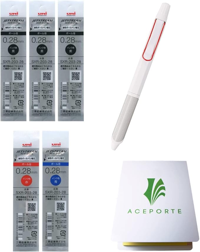 Uni Jetstream EDGE3 0.28mm Oil-based Ballpoint Pen White Red Body + Black/Red/Blue Refills, Sticky Notes Value Set