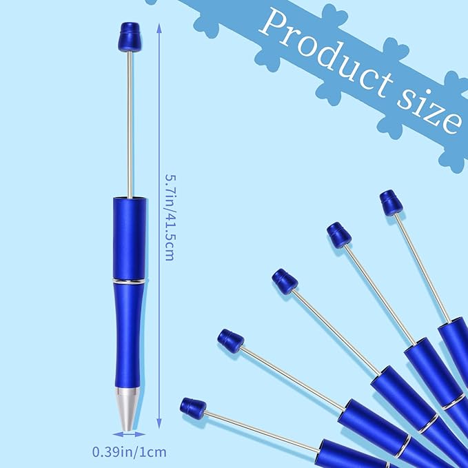 jiebor 30Pcs Blue Beadable Pens Plastic Bead Pen Black Ink Ballpoint Pens Diy Pens Cute Cool Pens for Teacher Bridal Graduation Gift Office Supplies