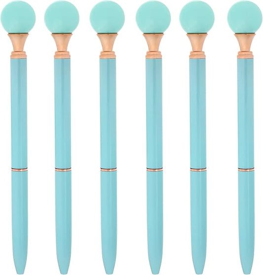 6 Pieces False Pearl Decoration Twist Metal Ballpoint Pen Ball Pen 1.0 MM Black Ink