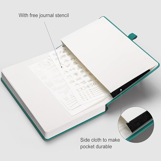 AHGXG Bullet Dotted Journal - 320 Numbered Pages Dot Grid Notebook A5 Thick Journal, 100gsm Thick Dotted Paper, Leather Hardcover,Inner Pocket, 5.75'' × 8.38'' - Cyan