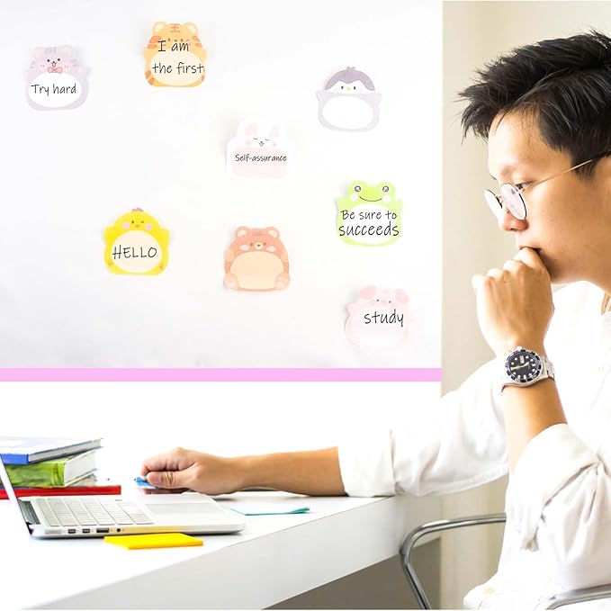 8 Packs Kawaii Kitten Sticky Notes, Cat Aesthetic Sticky Notes Set, Cartoon Inspirational Sticky Notes, Animals Shape Markers, Cute Anime Sticky Note Tabs for Office School Creative Gifts