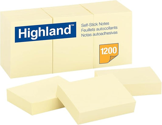 Highland Sticky Notes, 1.5 x 2 Inches, Yellow, 12 Pack (6539)