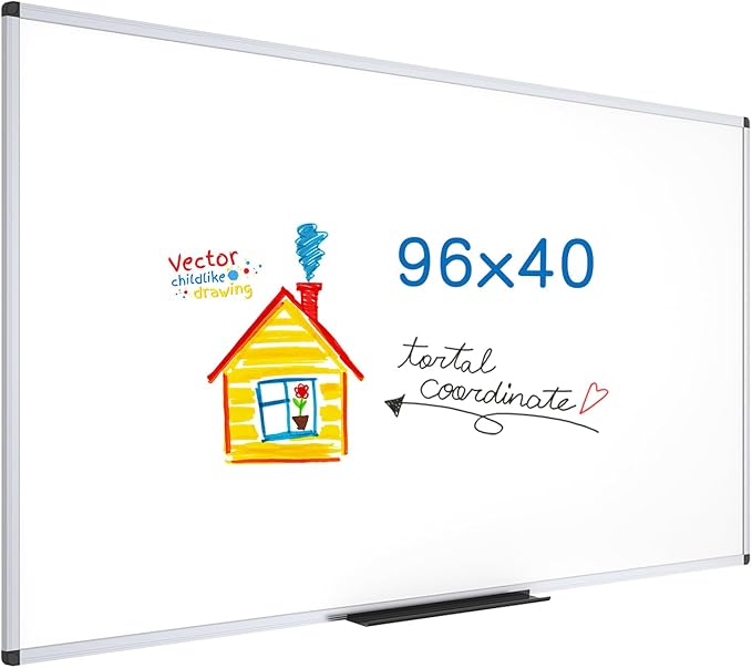 VIZ-PRO Dry Erase Board/Magnetic Whiteboard, 96 X 40 Inches, Silver Aluminum Frame