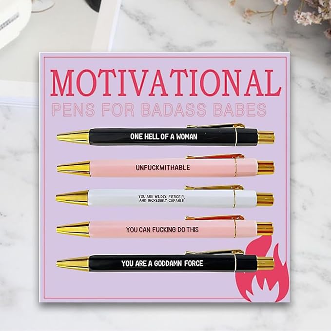 Funny pens,5-Count,Black Ink,Medium Nib 1.0mm,Funny Office Gifts for Coworkers,Personalized Pens Vibrant Funny Quotes Word Daily Pen (Motivational Pens)
