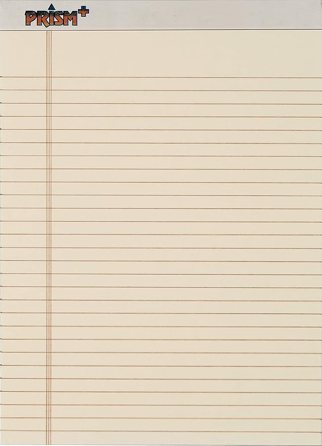 TOPS Prism Writing Pads, 8-1/2" x 11-3/4", Legal Rule, Ivory, Perforated, 50 Sheets, 12 Pack (63130)