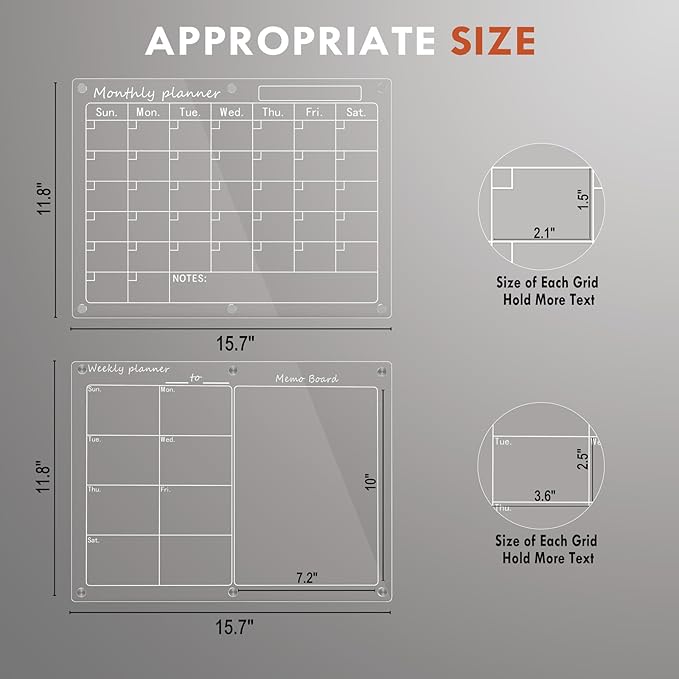 Magnetic Acrylic Calendar for Fridge,1 Pack 12"x16" Clear Fridge Calendar Dry Erase Magnetic Planning Boards Set(Monthly Planner_1)