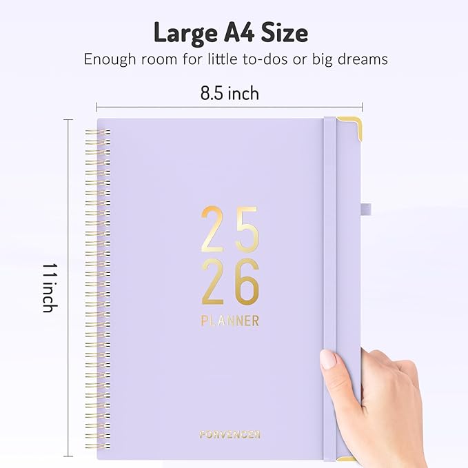 Forvencer Daily Planner 2025-2026, 18 Month Academic Planner, 8.5" x 11", Weekly and Monthly Planner, Jan 2025 - Jun 2026, Hardcover Day Planner, Spiral Agenda Book with Colorful Tabs, Office Home School Supplies, A4, Pink