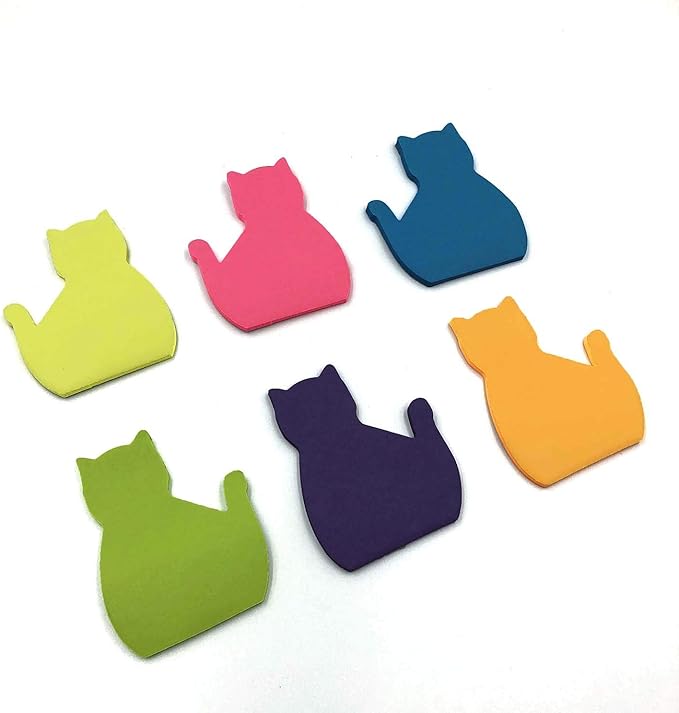 Adorable Cat Lover's Set: 6 Colorful Cat Paper Clips and Silhouette Cat Sticky Notes - Perfect Office Desk Accessories for Work and School
