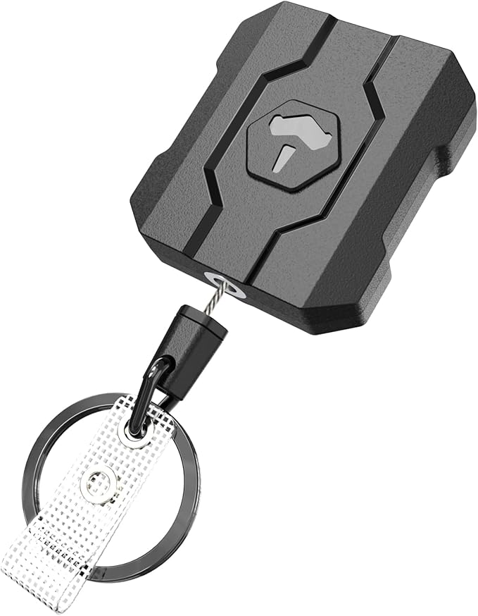 Retractable Keychain Badge Holder with Belt Clip, Heavy Duty Carabiner ID Badge Clip Reel, 32” Steel Retractable Cord, 10 oz Rebound,1pcs Black Belt Clip