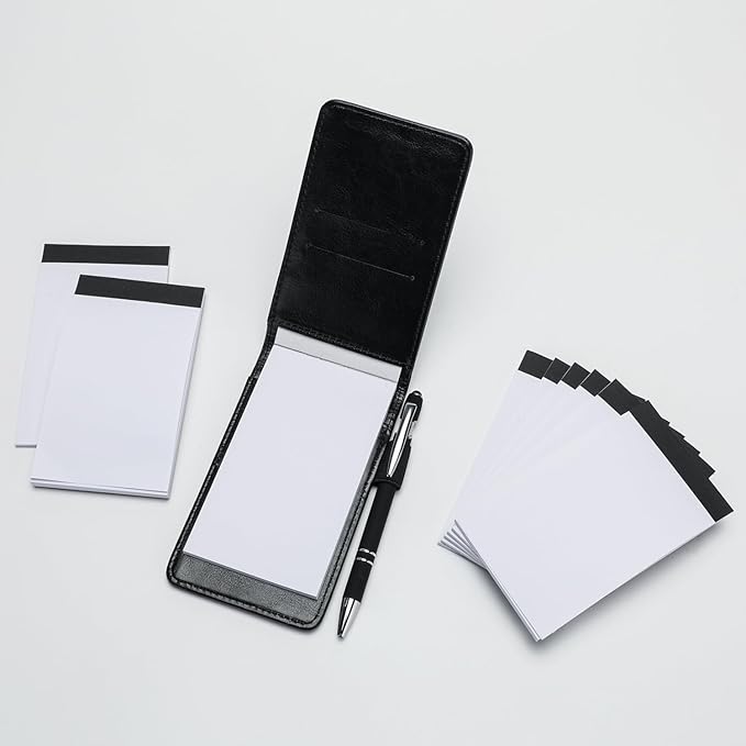 Camelmother 10 Pieces Small Notepad Holder Set Pocket Notebook 3 x 5 Inch with Pen Small notebooks note pads Leather Notepad (black plain)