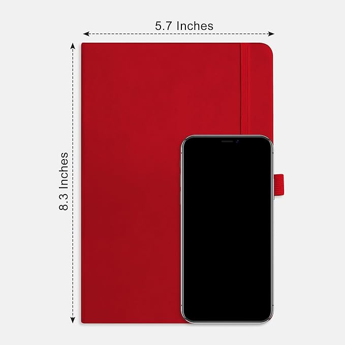 RETTACY Journaling Notebooks, A5 Lined Notebook Journal with 320 Numbered Pages, 5.7'' × 8.3'', Medium Size, Journal Notebook for Writing, Work, Leather Hardcover, 100 GSM Thick Paper (Red)