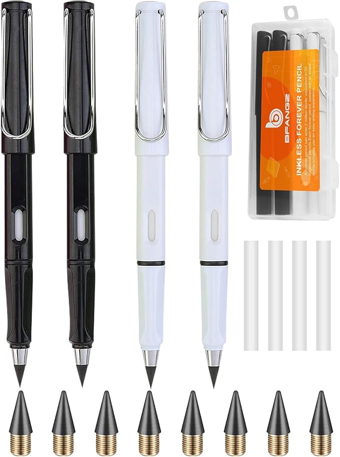 Infinity Forever Pencil Christmas Gifts - 0.7mm Infinite Everlasting Metal Inkless Pencils Set with Eraser, No Need Sharpened, Replace Mechanical Pen for Sketch, Drawing and Writing(With Pen Case)
