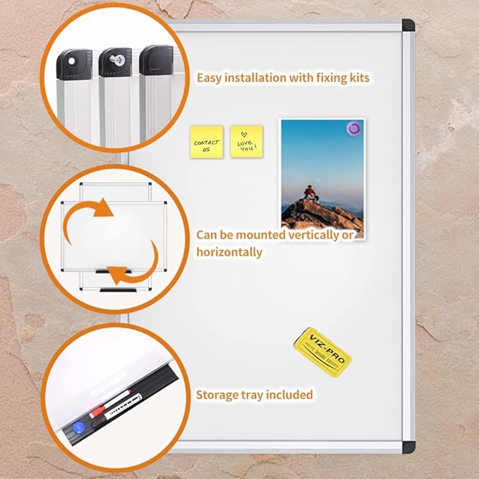 VIZ-PRO Magnetic Whiteboard/Dry Erase Board, 36 X 24 Inches, Includes 1 Eraser & 2 Markers & 4 Magnets
