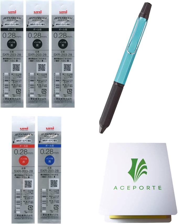 Uni Jetstream EDGE3 0.28mm Oil-based Ballpoint Pen Two-Tone Turquoise Body + Black/Red/Blue Refills, Sticky Notes Value Set