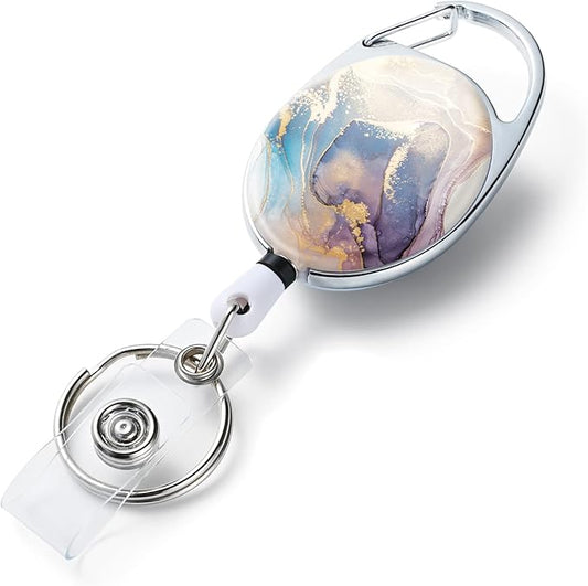 Badge Reels Retractable,Double Sided Color Print Pattern Retractable Badge Holders,with Retractable Keychain, Badge Clip and Key Ring,Durable Nylon Retractable Rope