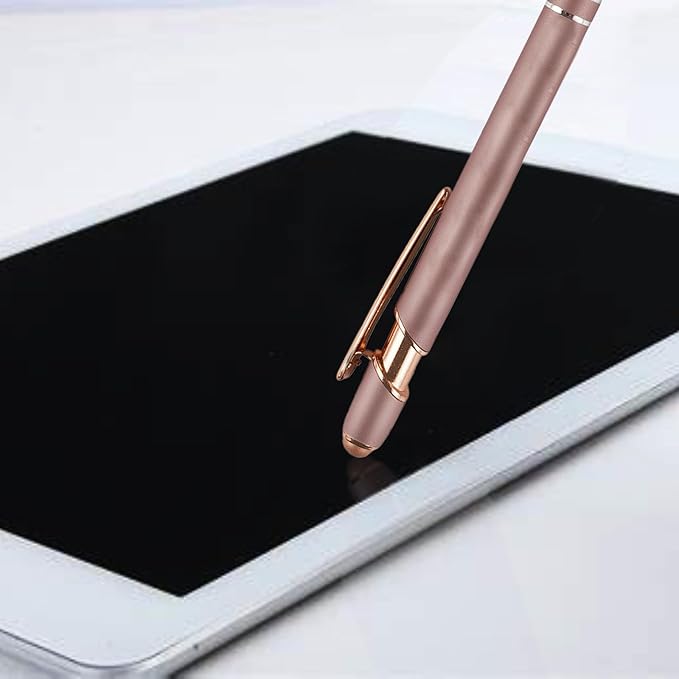 Ballpoint Pens with Stylus Tips,12 Pcs Rose Gold Retractable Metal Stylus Pen for Touch Screens, 1.0 mm Black Ink