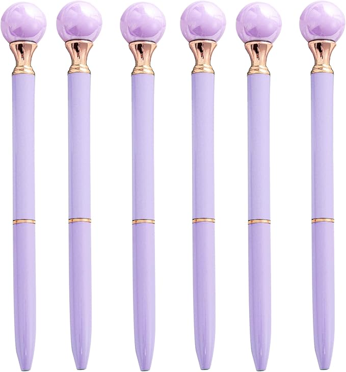 6 Pieces False Pearl Decoration Twist Metal Ballpoint Pen Ball Pen 1.0 MM Black Ink