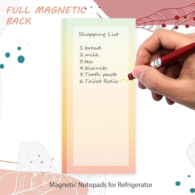 4 Pack Magnetic Notepads for Refrigerator, Full Magnet Back Design Magnetic Memo Pads, 50 Sheets per Note Pads To-Do List, Shopping List (Soft Gradient Style)